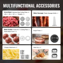 VEVOR Meat Grinder, 4.2 Lbs/Min Capacity Electric Meat Grinders With Blade, Grinding Plate, Sausage Maker, Kubbe Kit, Burger Press, Silver 10 VEVOR Meat Grinder, 4.2 Lbs/Min Capacity Electric Meat Grinders With Blade, Grinding Plate, Sausage Maker, Kubbe Kit, Burger Press, Silver -Aesthtic Interiors GUEST 609b24f7 0d4e 481e 8076 62ad3f887f44