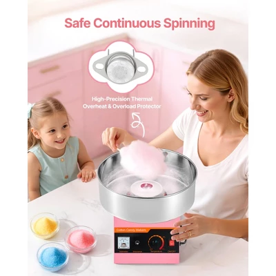 VEVOR Cotton Candy Machine Commercial, 1000W Electric Candy Floss Maker, Easy Use With 15 Inch Stainless Steel Bowl And Sugar Scoop, Pink 2 VEVOR Cotton Candy Machine Commercial, 1000W Electric Candy Floss Maker, Easy Use With 15 Inch Stainless Steel Bowl And Sugar Scoop, Pink - Image 2