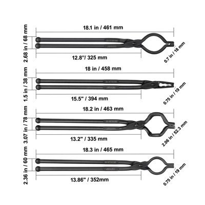 VEVOR Blacksmith Tongs, 18” 4 PCS, V-Bit Bolt Tongs, Wolf Jaw Tongs, Z V-Bit Tongs And Gripping Tongs, Carbon Steel Forge Tongs With A3 Steel Rivets 7 VEVOR Blacksmith Tongs, 18” 4 PCS, V-Bit Bolt Tongs, Wolf Jaw Tongs, Z V-Bit Tongs And Gripping Tongs, Carbon Steel Forge Tongs With A3 Steel Rivets - Image 7