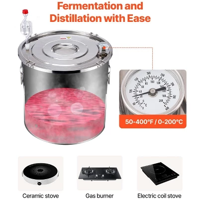 VEVOR Alcohol Still, 5 Gal / 19 L Stainless Steel Water Alcohol Distiller With Copper Coil, Home Brewing Refining Fermentation Kit, Silver 3 VEVOR Alcohol Still, 5 Gal / 19 L Stainless Steel Water Alcohol Distiller With Copper Coil, Home Brewing Refining Fermentation Kit, Silver - Image 3