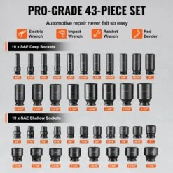 VEVOR 1/2" Drive Impact Socket Set, 43 Piece Deep & Shallow Socket Set SAE 3/8" To 1-1/2", 6 Point Cr-Mo Alloy Steel For Auto Repair, BLACK -Aesthtic Interiors GUEST 60e9dabf 0863 410b 9a26 c5a2c2c7dfa8