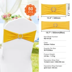 VEVOR Stretch Spandex Chair Sashes, Chair Slipcover And Stretch Chair Sash With Round Buckle, Elastic Chair Bands, (50 PCS Golden Yellow) -Aesthtic Interiors GUEST 60ed1bbf df60 4141 bd05 82b977ae03e6