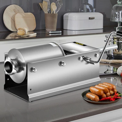 VEVOR Manual Sausage Stuffer, 3 L / 7 LBS Horizontal Sausage Machine, Dual-Speed Meat Stuffer, Made Of Food-Grade 304 Stainless Steel, Silver 1 VEVOR Manual Sausage Stuffer, 3 L / 7 LBS Horizontal Sausage Machine, Dual-Speed Meat Stuffer, Made Of Food-Grade 304 Stainless Steel, Silver
