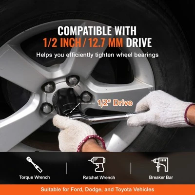 VEVOR Wheel Bearing Locknut Socket Set,1/2 Inch Drive 7 Piece SAE And Metric 6-Point Socket For Ford,Dodge,and Toyota Vehicles,with Storage Case Black 2 VEVOR Wheel Bearing Locknut Socket Set,1/2 Inch Drive 7 Piece SAE And Metric 6-Point Socket For Ford,Dodge,and Toyota Vehicles,with Storage Case Black - Image 2