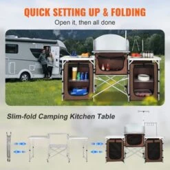 VEVOR Camping Kitchen Table, Folding Outdoor Cooking Table With Storage Carrying Bag, Aluminum Cook Station 3 Cupboard & Detachable Windscreen -Aesthtic Interiors GUEST 613c4523 e3dc 41a2 b4df 39c4d720e125