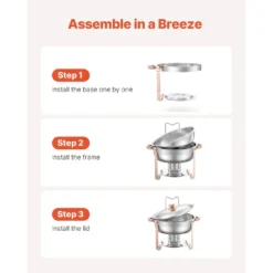VEVOR Chafing Dish Buffet Set, 5 Qt 4 Pack, Stainless Steel Chafer With 4 Full Size Pans, Round Catering Warmer Server With Lid Water Pan,Rose Gold -Aesthtic Interiors GUEST 6176975f 6181 486b ac08 83cc76c07ec4