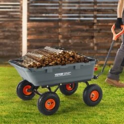 VEVOR Garden Cart, Durable Poly Dump Cart With Simple Assembly Steel Structure, Versatile Dump Wagon With Dual-Function Handle, Handy Wheelbarrow