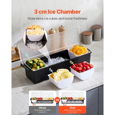 VEVOR Chilled Condiment Server, 4 Compartment Ice Cooled Condiment Serving Container, Chilled Garnish Tray Bar Caddy With Lid, Black 5 VEVOR Chilled Condiment Server, 4 Compartment Ice Cooled Condiment Serving Container, Chilled Garnish Tray Bar Caddy With Lid, Black - Image 5