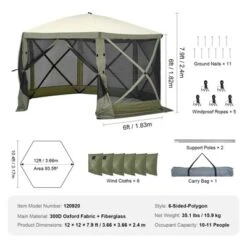 VEVOR Pop Up Gazebo Tent, Pop-Up Screen Tent 6 Sided Canopy Sun Shelter With 6 Removable Privacy Wind Cloths & Mesh Windows, Army Green -Aesthtic Interiors GUEST 62adffe2 8bf9 4da8 a293 6697b8d6c568