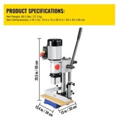 VEVOR Woodworking Mortise Machine, 3/4 HP 3400RPM Powermatic Mortiser With Chisel Bit Sets, Benchtop Mortising Machine, Silver -Aesthtic Interiors GUEST 62bc8785 799b 4af9 b82d 648ccdb551c0