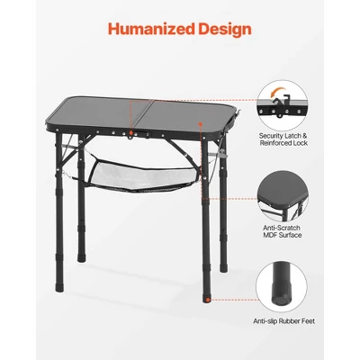 VEVOR Folding Camping Table, Adjustable Height Portable Side Tables, Aluminum MDF Beach Table With Mesh Layer, Carrying Handle, 24x16in, Black 5 VEVOR Folding Camping Table, Adjustable Height Portable Side Tables, Aluminum MDF Beach Table With Mesh Layer, Carrying Handle, 24x16in, Black - Image 5