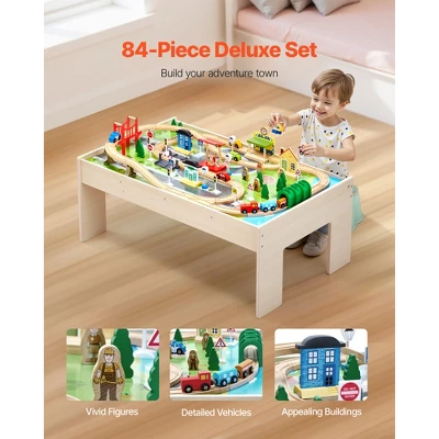 VEVOR Train Table, 84 Pieces Wooden Kids Activity Table With Collapsible Storage Bin, 3-in-1 Wooden Train Set For Kids Ages 3+, Multicolor 3 VEVOR Train Table, 84 Pieces Wooden Kids Activity Table With Collapsible Storage Bin, 3-in-1 Wooden Train Set For Kids Ages 3+, Multicolor - Image 3