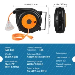 VEVOR Retractable Extension Cord Reel, 30 FT, Heavy Duty 16AWG/3C SJTOW Power Cord, With Lighted Triple Tap Outlet 10 Amp Circuit Breaker, Orange -Aesthtic Interiors GUEST 62e2bc99 7702 4ee0 93fe 9d18e194c800