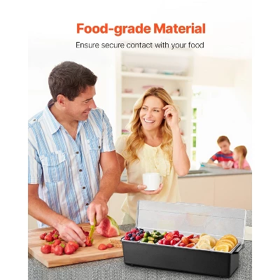 VEVOR Chilled Condiment Server, 6 Compartment Ice Cooled Condiment Serving Container, Chilled Garnish Tray Bar Caddy With Lid, Black 6 VEVOR Chilled Condiment Server, 6 Compartment Ice Cooled Condiment Serving Container, Chilled Garnish Tray Bar Caddy With Lid, Black - Image 6