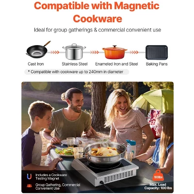 VEVOR Portable Induction Cooktop, 1800W Commercial Induction Burner With 9 Temperature Settings, Stainless Steel Countertop Induction Hot Plate 5 VEVOR Portable Induction Cooktop, 1800W Commercial Induction Burner With 9 Temperature Settings, Stainless Steel Countertop Induction Hot Plate - Image 5