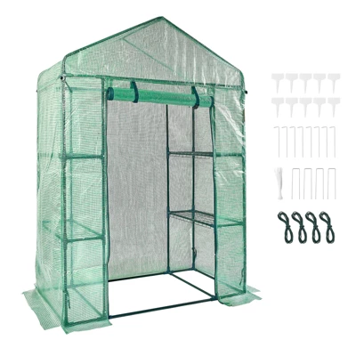 VEVOR Walk-in Green House, 4.6 X 2.4 X 6.7 Ft, Greenhouse With Shelves, High Strength PE Cover With Doors, Windows And Steel Frame,Set Up In Minutes 8 VEVOR Walk-in Green House, 4.6 X 2.4 X 6.7 Ft, Greenhouse With Shelves, High Strength PE Cover With Doors, Windows And Steel Frame,Set Up In Minutes - Image 8