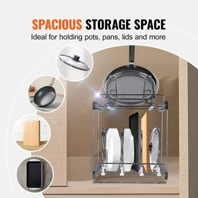 VEVOR Pan And Pot Rack, 2-Tier Expandable Pull Out Under Cabinet Organizer, Cookie Sheet Baking Pans Tray Racks, Adjustable Wire Dividers 2 VEVOR Pan And Pot Rack, 2-Tier Expandable Pull Out Under Cabinet Organizer, Cookie Sheet Baking Pans Tray Racks, Adjustable Wire Dividers - Image 2