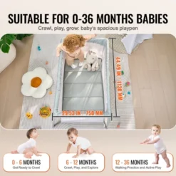 VEVOR Baby Travel Crib And Play Yard, Folding Baby Playpen With Soft Mattress Pad, Portable Toddlers Crib With Breathable Mesh And Travel Bag, Gray -Aesthtic Interiors GUEST 63f95419 6e09 4f21 bfff 34fc605bb48c