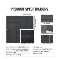 VEVOR Interlocking Deck Tiles, 36 Pack,11.6"x11.6" 36 Sq. Ft Plastic Waterproof Outdoor Flooring All Weather Use, Patio Floor Decking Covering Tiles -Aesthtic Interiors GUEST 64042c93 a5af 4e2e bf0f 4e8aa685421c