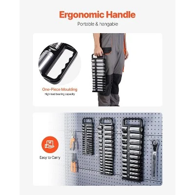 VEVOR Portable Socket Organizer Tray, 3-Piece Metric & SAE Socket Organizer Set, 1/4'', 3/8'' And 1/2'' Heavy-Duty Socket Holder With Handle 3 VEVOR Portable Socket Organizer Tray, 3-Piece Metric & SAE Socket Organizer Set, 1/4'', 3/8'' And 1/2'' Heavy-Duty Socket Holder With Handle - Image 3