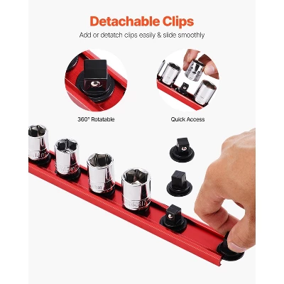 VEVOR Socket Organizer Rail Set, 3PCS Metric & SAE Aluminum Socket Organizers,1/4'', 3/8'' & 1/2'' Heavy-Duty Socket Holder With 360° Rotating Clips 3 VEVOR Socket Organizer Rail Set, 3PCS Metric & SAE Aluminum Socket Organizers,1/4'', 3/8'' & 1/2'' Heavy-Duty Socket Holder With 360° Rotating Clips - Image 3