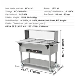 VEVOR 3-Pan Commercial Food Warmer, 3 X 20.6QT Electric Steam Table, 1500W Professional Buffet Catering Food Warmer With Acrylic Sneeze Guard -Aesthtic Interiors GUEST 64c4ddb0 6df4 4178 8adb 569f9e59d460
