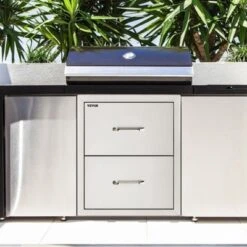 VEVOR Outdoor Kitchen Drawers 14W X 14.3H X 23D Inch, Flush Mount Double BBQ Drawers Stainless Steel With Handle, BBQ Island Drawers,Silver