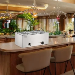 VEVOR 24QT Commercial Food Warmer, 6-Pan Electric Steam Table, 1200W Professional Countertop Stainless Steel Buffet Bain Marie