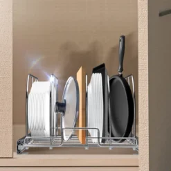 VEVOR Pan And Pot Rack, Expandable Pull Out Under Cabinet Organizer, Cookie Sheet Baking Pans Tray Organization, Adjustable Wire Dividers