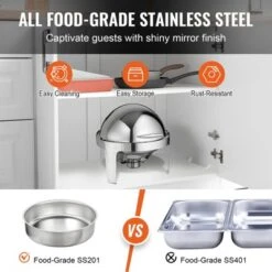 VEVOR Roll Top Chafing Dish Buffet Set, 6 Qt 2 Pack, Stainless Steel Chafer With 2 Full Size Pans, Round Catering Warmer Server 10 VEVOR Roll Top Chafing Dish Buffet Set, 6 Qt 2 Pack, Stainless Steel Chafer With 2 Full Size Pans, Round Catering Warmer Server -Aesthtic Interiors GUEST 6545d2bf 0e9e 46a0 abd1 422c6a865f54