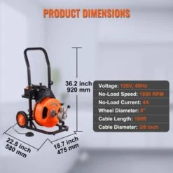 VEVOR Drain Cleaning Machine 100FT X 3/8 Inch, Sewer Snake Machine Auto Feed, Drain Auger Cleaner For 2" To 4" Pipes, Orange, Black -Aesthtic Interiors GUEST 65896920 73e2 4418 b06e 413aa17229cf