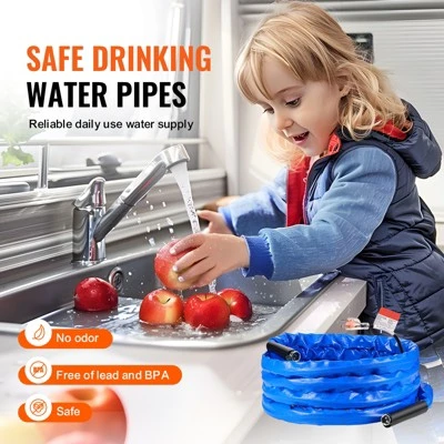 VEVOR 25ft Heated Water Hose For RV, Heated Drinking Water Hose With Corrugated Cover Antifreeze To -45°F, Automatic Self-regulating, 5/8" I.D. Blue 4 VEVOR 25ft Heated Water Hose For RV, Heated Drinking Water Hose With Corrugated Cover Antifreeze To -45°F, Automatic Self-regulating, 5/8" I.D. Blue - Image 4