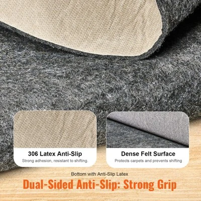 VEVOR - Slip-Resistant Rug Pad - Protective Cushioning Carpet Pad - 9' X 12' - 1/4"Thick - Dual Surface - Polyester Felt + Latex - Gray 3 VEVOR - Slip-Resistant Rug Pad - Protective Cushioning Carpet Pad - 9' X 12' - 1/4"Thick - Dual Surface - Polyester Felt + Latex - Gray - Image 3