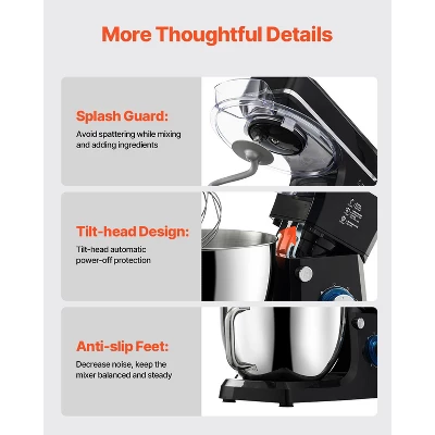 VEVOR Stand Mixer, 8.3QT Dough Mixer, 660W 6+P Speeds Tilt-head Food Mixer With Stainless Steel Bowl, Dough Hook, Wire Whip, Flat Beater, Black 6 VEVOR Stand Mixer, 8.3QT Dough Mixer, 660W 6+P Speeds Tilt-head Food Mixer With Stainless Steel Bowl, Dough Hook, Wire Whip, Flat Beater, Black - Image 6
