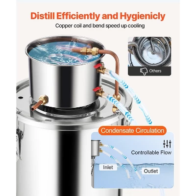 VEVOR Alcohol Still, 5 Gal / 19 L Stainless Steel Water Alcohol Distiller With Copper Coil, Home Brewing Refining Fermentation Kit, Silver 5 VEVOR Alcohol Still, 5 Gal / 19 L Stainless Steel Water Alcohol Distiller With Copper Coil, Home Brewing Refining Fermentation Kit, Silver - Image 5