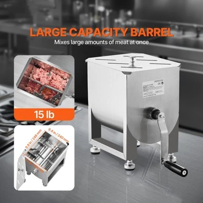 VEVOR Manual Meat Mixer, 15L Fixed Tank Meat Processing Equipment(Mixing Maximum 15LBS For Meat), Stainless Steel Meat Mixer, Silver 2 VEVOR Manual Meat Mixer, 15L Fixed Tank Meat Processing Equipment(Mixing Maximum 15LBS For Meat), Stainless Steel Meat Mixer, Silver - Image 2