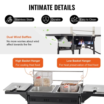 VEVOR Outdoor Propane Deep Fryer, Double Burners Commercial Fryer, 16 Qt Stainless Steel Cooker With Removable Baskets & Lids & Tanks 2 VEVOR Outdoor Propane Deep Fryer, Double Burners Commercial Fryer, 16 Qt Stainless Steel Cooker With Removable Baskets & Lids & Tanks - Image 2