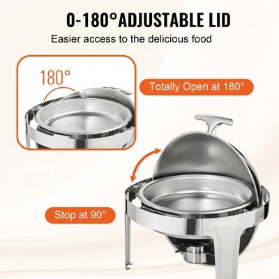 VEVOR Roll Top Chafing Dish Buffet Set, 6 Qt 2 Pack, Stainless Steel Chafer With 2 Full Size Pans, Round Catering Warmer Server 4 VEVOR Roll Top Chafing Dish Buffet Set, 6 Qt 2 Pack, Stainless Steel Chafer With 2 Full Size Pans, Round Catering Warmer Server - Image 4