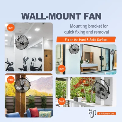 VEVOR Wall Mount Fan, 18 Inch, 3-speed High Velocity Max. 4150 CFM, Waterproof Oscillating Industrial Wall Fan, Commercial Or Residential 6 VEVOR Wall Mount Fan, 18 Inch, 3-speed High Velocity Max. 4150 CFM, Waterproof Oscillating Industrial Wall Fan, Commercial Or Residential - Image 6