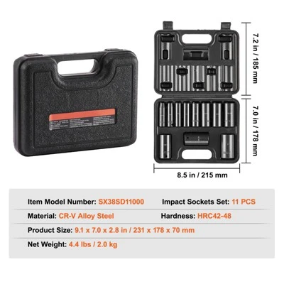 VEVOR 3/8" Drive Impact Socket Set, 11 Piece Deep Socket Set SAE 5/16"-1", 6 Point CR-V Alloy Steel For Auto Repair, Easy-to-Read Size Markings 7 VEVOR 3/8" Drive Impact Socket Set, 11 Piece Deep Socket Set SAE 5/16"-1", 6 Point CR-V Alloy Steel For Auto Repair, Easy-to-Read Size Markings - Image 7