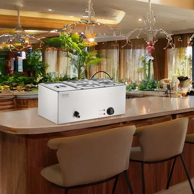 VEVOR 24QT Commercial Food Warmer, 5-Pan Electric Steam Table, 1200W Professional Countertop Stainless Steel Buffet Bain Marie With 86-185°F Temp 1 VEVOR 24QT Commercial Food Warmer, 5-Pan Electric Steam Table, 1200W Professional Countertop Stainless Steel Buffet Bain Marie With 86-185°F Temp