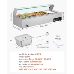VEVOR Commercial Food Warmer, 1500W Electric Stainless Steel Steam Food Warmer With Glass Cover, 4-Pan Countertop Buffet Bain Marie, Silver 14 VEVOR Commercial Food Warmer, 1500W Electric Stainless Steel Steam Food Warmer With Glass Cover, 4-Pan Countertop Buffet Bain Marie, Silver -Aesthtic Interiors GUEST 66c38f71 328a 47ad 9e93 dd7f1c0cb7a2