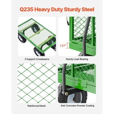VEVOR 680 Lbs Steel Garden Cart On Wheels, Heavy Duty Garden Wagon Cart Pullable, Metal Outdoor Utility Yard Wagon Carts, Green 4 VEVOR 680 Lbs Steel Garden Cart On Wheels, Heavy Duty Garden Wagon Cart Pullable, Metal Outdoor Utility Yard Wagon Carts, Green - Image 4