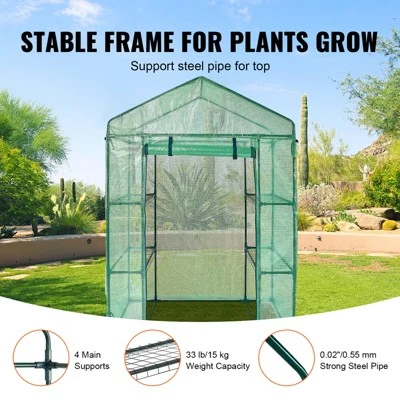 VEVOR Walk-in Green House, 4.6 X 2.4 X 6.7 Ft, Greenhouse With Shelves, High Strength PE Cover With Doors, Windows And Steel Frame,Set Up In Minutes 3 VEVOR Walk-in Green House, 4.6 X 2.4 X 6.7 Ft, Greenhouse With Shelves, High Strength PE Cover With Doors, Windows And Steel Frame,Set Up In Minutes - Image 3