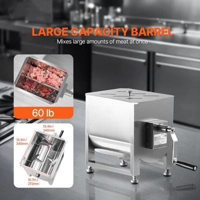 VEVOR Manual Meat Mixer, 60L Fixed Tank Meat Processing Equipment(Mixing Max 60LBS For Meat), Stainless Steel Meat Mixer, Silver 2 VEVOR Manual Meat Mixer, 60L Fixed Tank Meat Processing Equipment(Mixing Max 60LBS For Meat), Stainless Steel Meat Mixer, Silver - Image 2
