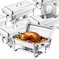 VEVOR Chafing Dish Buffet Set, 8 Qt 6 Pack, Stainless Steel Chafer With 6 Full Size Pans,Rectangle Catering Warmer Server With Lid Water Pan, Silver -Aesthtic Interiors GUEST 678395e7 6797 4164 8b36 0ba0c1e2a02c