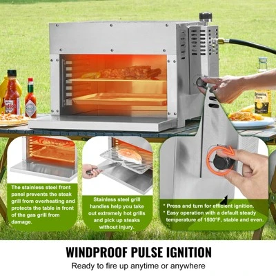 VEVOR Propane Steak Grill, Portable Infrared Broiler, 1500°F Stainless Steel Barbecue Infrared Grill With 6-Tier Adjustable Rack, Silver 3 VEVOR Propane Steak Grill, Portable Infrared Broiler, 1500°F Stainless Steel Barbecue Infrared Grill With 6-Tier Adjustable Rack, Silver - Image 3