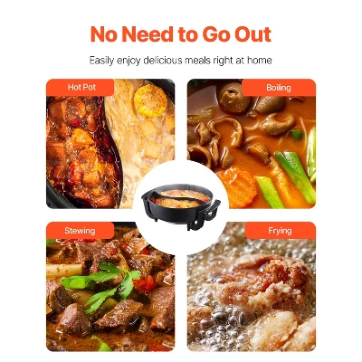 VEVOR Electric Hot Pot, 1360W 5 L Double-flavor Shabu Shabu Pot, Non-Stick Electric Cooker With Divider, Clear Glass Lid, Black 6 VEVOR Electric Hot Pot, 1360W 5 L Double-flavor Shabu Shabu Pot, Non-Stick Electric Cooker With Divider, Clear Glass Lid, Black - Image 6