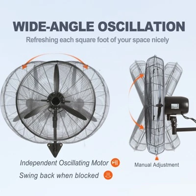 VEVOR Wall-Mount Misting Fan, 30 Inch, 3-speed High Velocity Max. 9500 CFM, Waterproof Oscillating Industrial Wall Fan, Commercial Or Residential 4 VEVOR Wall-Mount Misting Fan, 30 Inch, 3-speed High Velocity Max. 9500 CFM, Waterproof Oscillating Industrial Wall Fan, Commercial Or Residential - Image 4