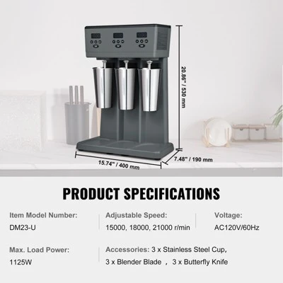 VEVOR Milkshake Maker, 375W X 3 Electric Milkshake Machine, Commercial Triple Heads Drink Mixer Blender, Intelligent Microswitch, Gray 7 VEVOR Milkshake Maker, 375W X 3 Electric Milkshake Machine, Commercial Triple Heads Drink Mixer Blender, Intelligent Microswitch, Gray - Image 7